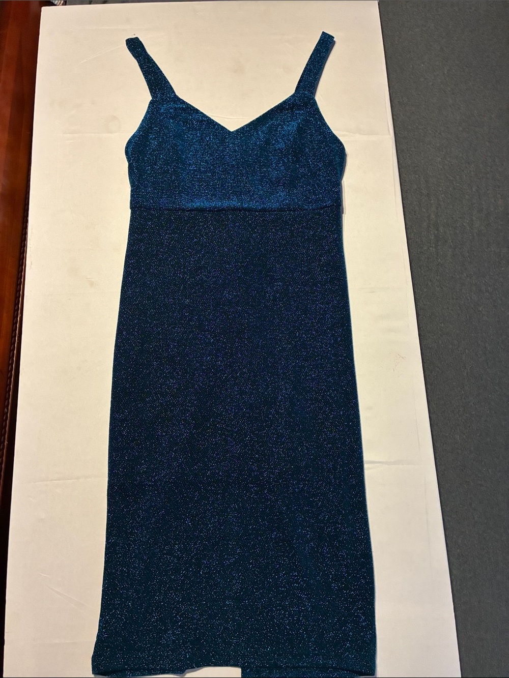Shimmery Teal V-Neck Midi Dress